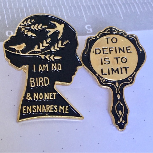 independent Jewelry - Two enamel pin set, profile & looking glass quotes
